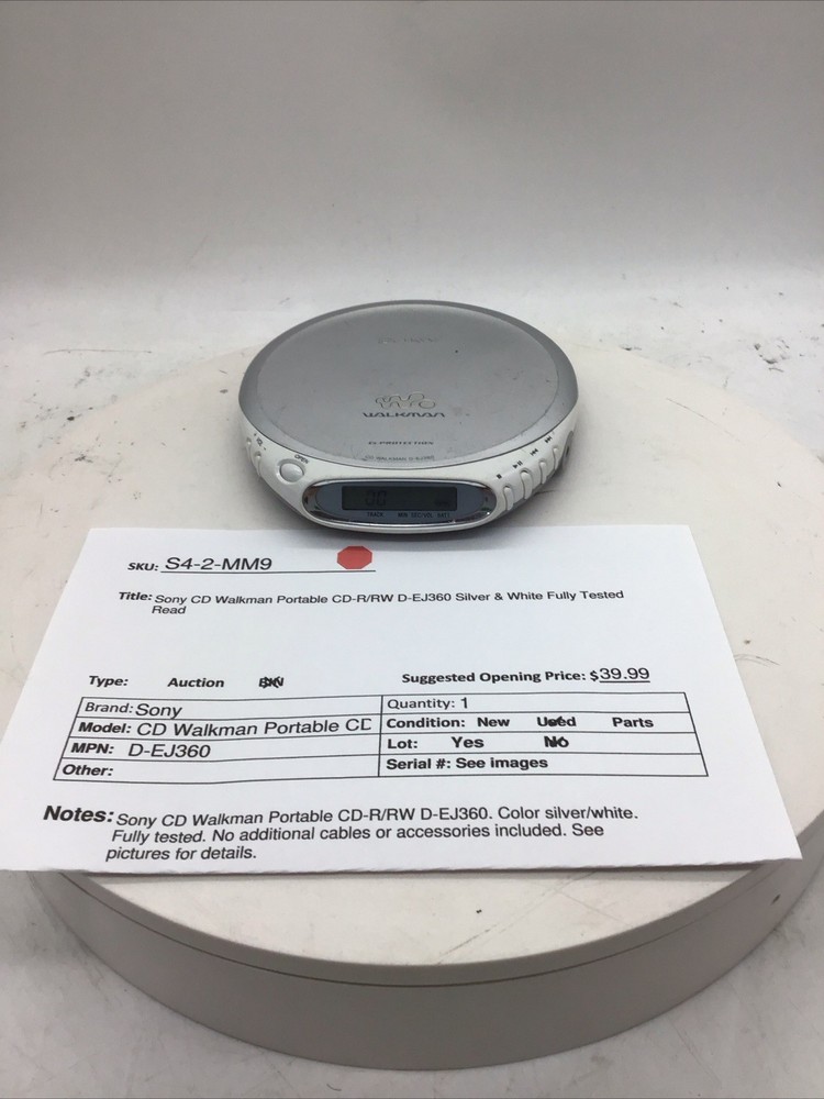 Sony CD Walkman Portable CD-R/RW D-EJ360 Silver & White Fully Tested Read