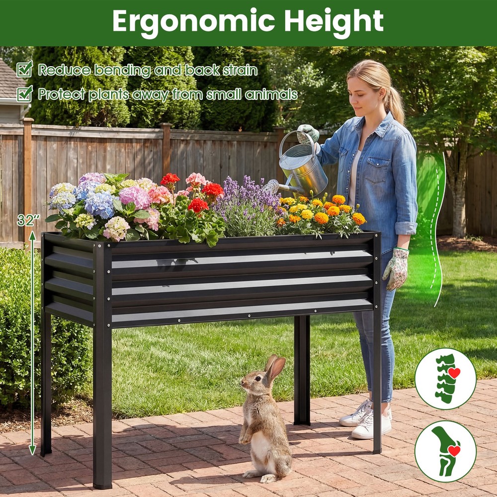 Raised Garden Bed with Legs, Electro-Coating Metal Large Elevated Planter Box