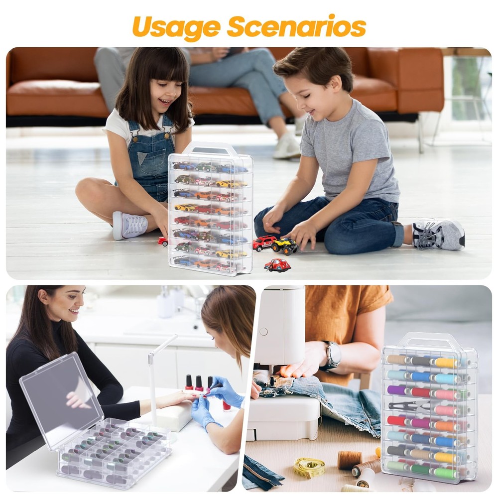 Gbivbe 46 Grids Sewing Organizer, Double Sided Thread Box Transparent