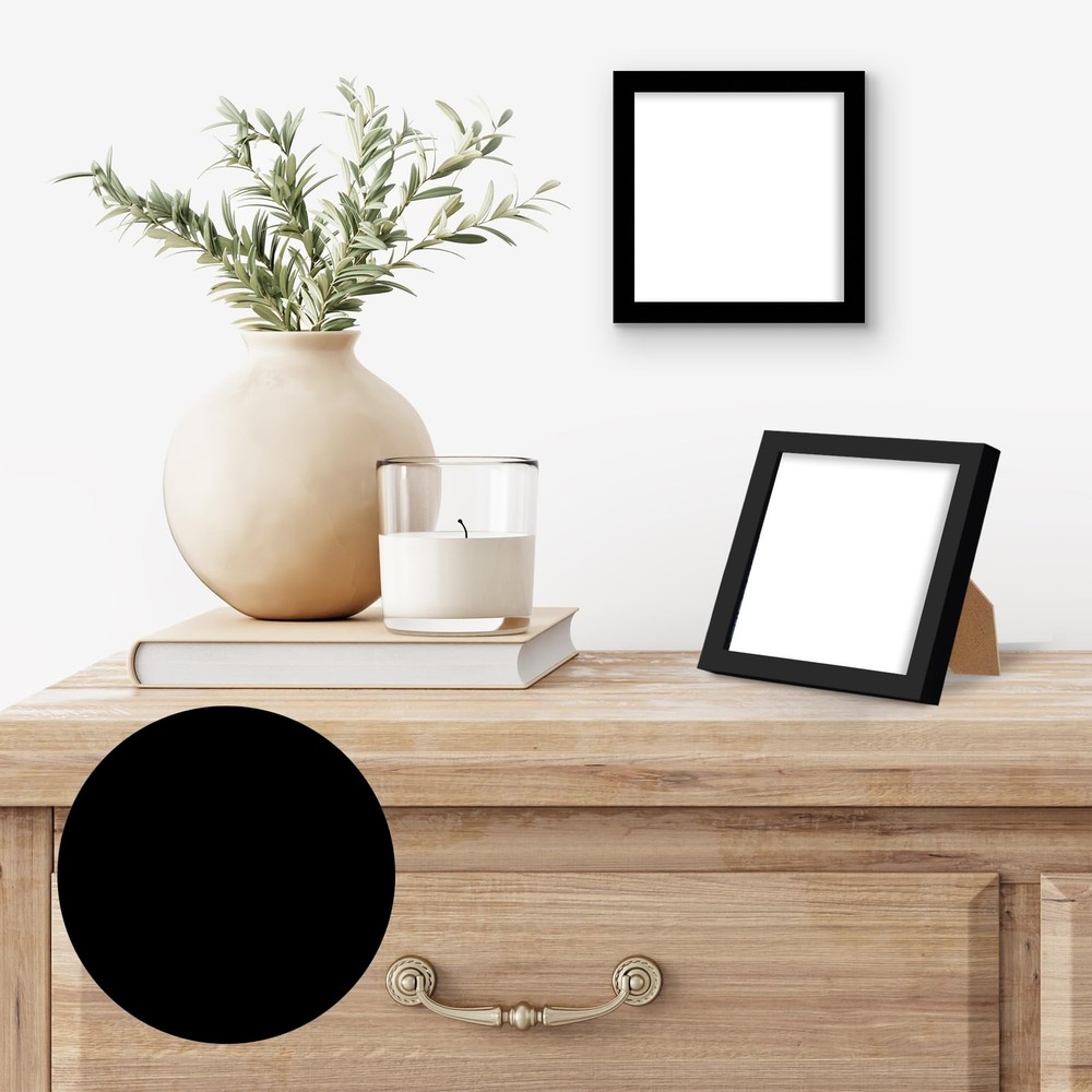 Square Photo Frame 5x5, Thin Border, Hanging Hardware Included, Black