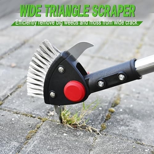 3-in-1 Adjustable Crack Weeder Tool - Long Handle Stainless Steel Brush & Scrape