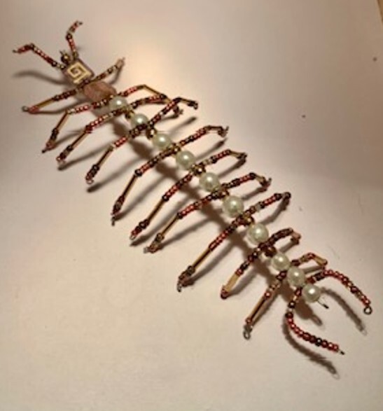 Handmade Pearl Center Beaded Wire CENTIPEDE