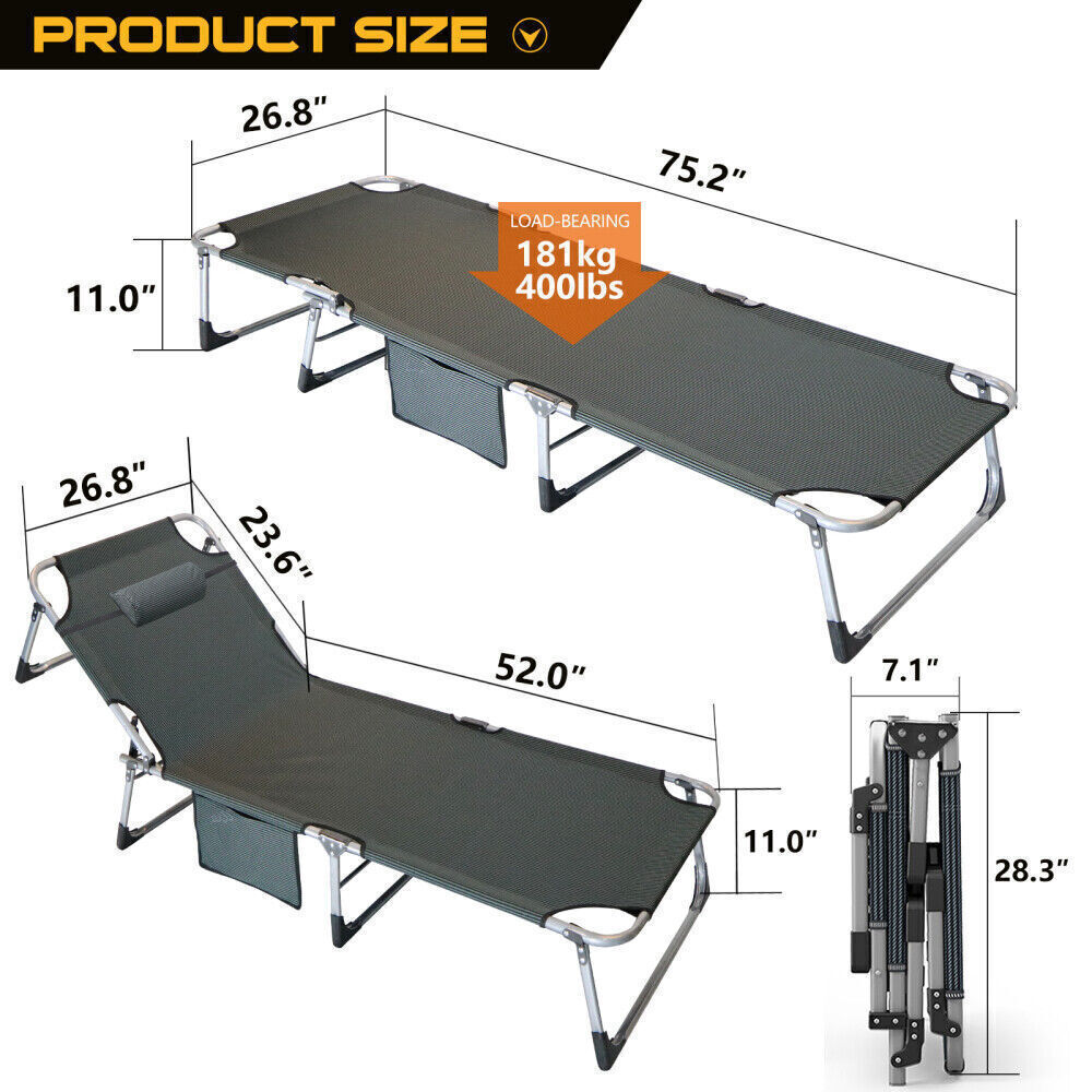 Folding Camping Cot Lounge Chair Sleeping Cots Bed for Camping Pool Beach Patio