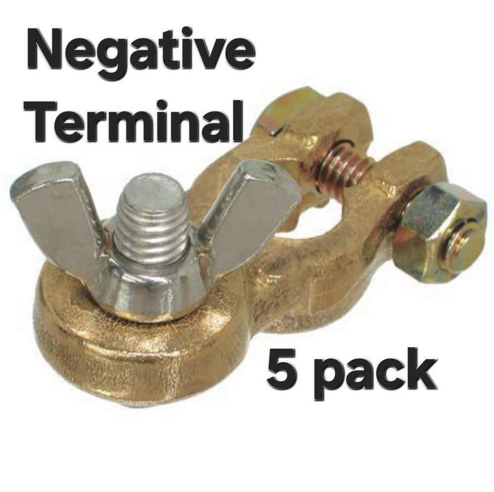 Battery Terminal Solid Brass Marine 10mm Stud Type Negative - Pack of 5