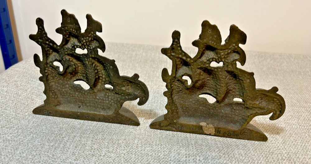 Vintage Solid Brass Pair of Ship Spanish Galleon Bookends