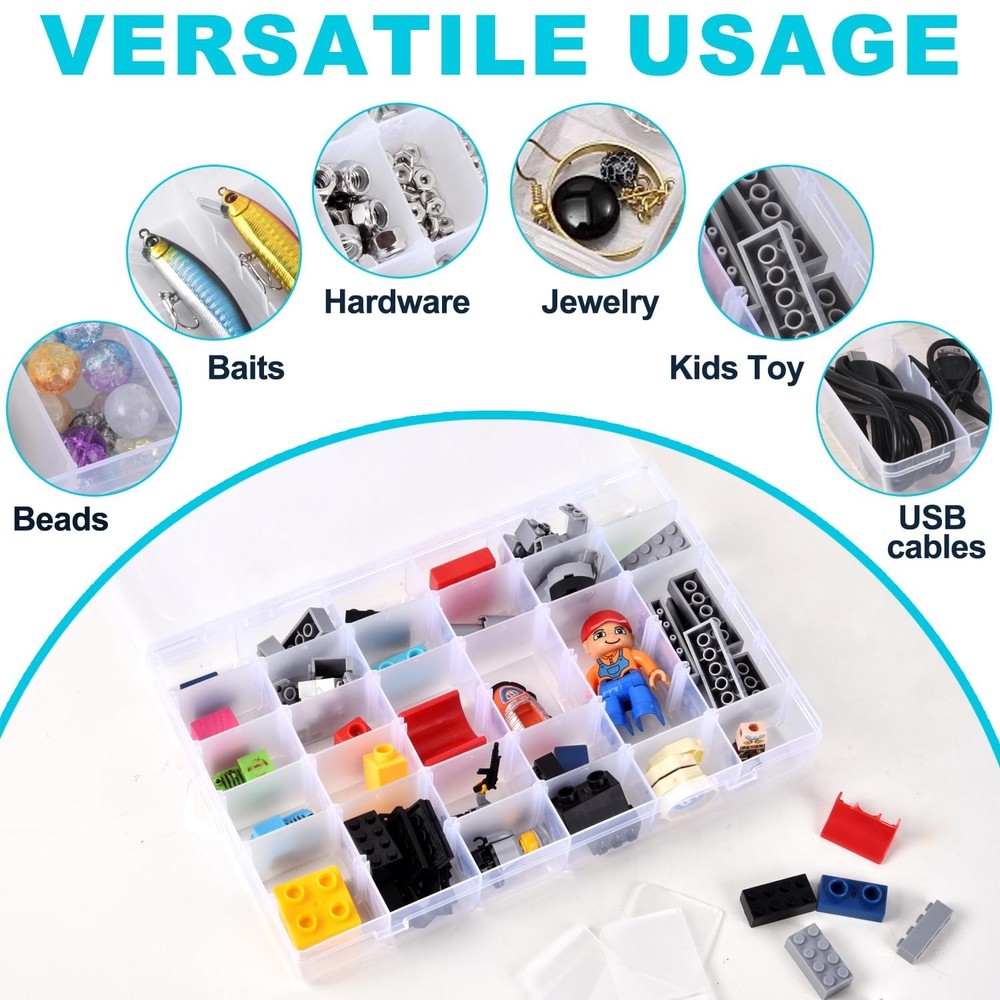 2 Pack Clear Plastic Organizer Box with 36 Grids and Adjustable Dividers for ...