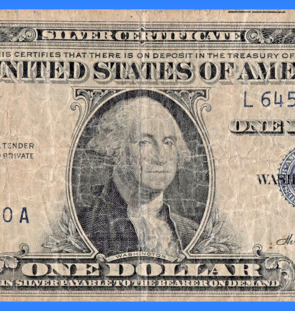 1935 $1 One Dollar Silver Certificate Double Date Gutter Fold Error, Circulated