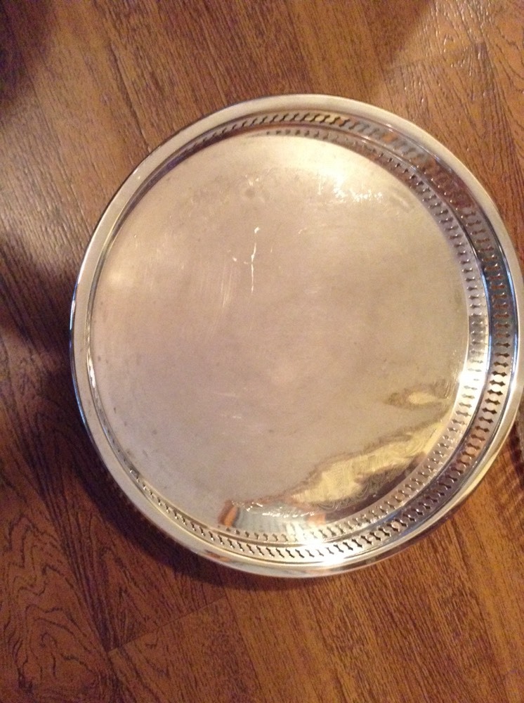 12" Round 4 section glass insert raised edge silverplate serving tray