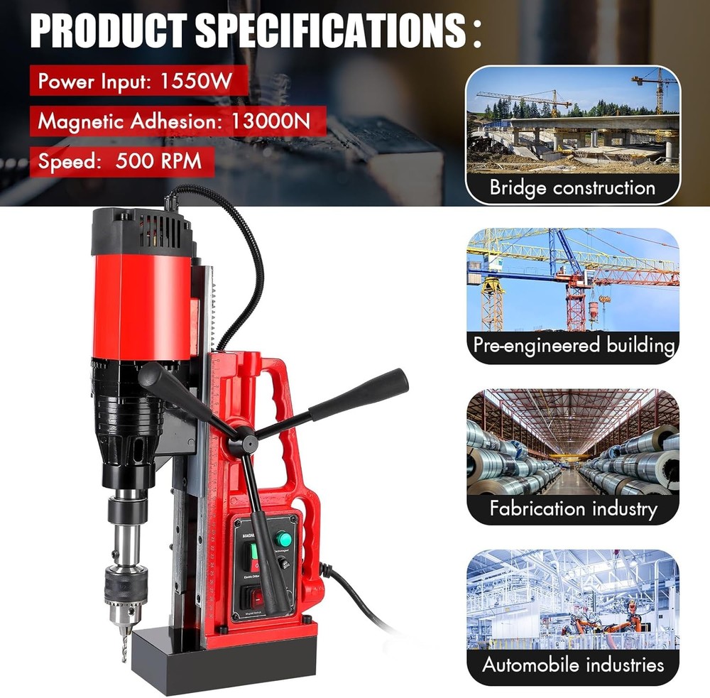 1550W Drilling Machine Magnetic Drill Press with 3 Drill Bits, Mag Drill Press