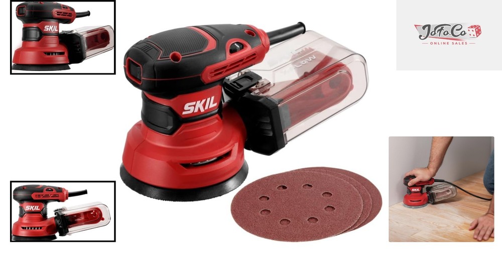 Compact 5” Random Orbital Sander for Fine Finishes - 3 Sanding Sheets Included