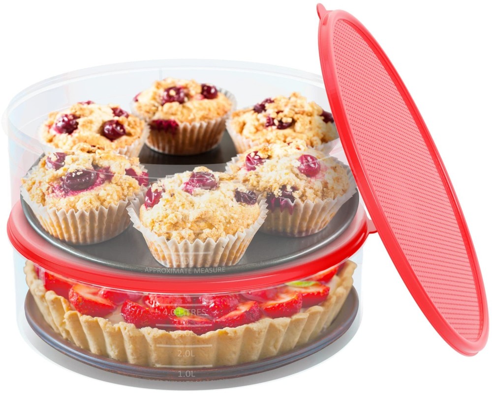2 Pack Pie Carrier Cake Storage Container with Lid 10.5"Large Round Clear