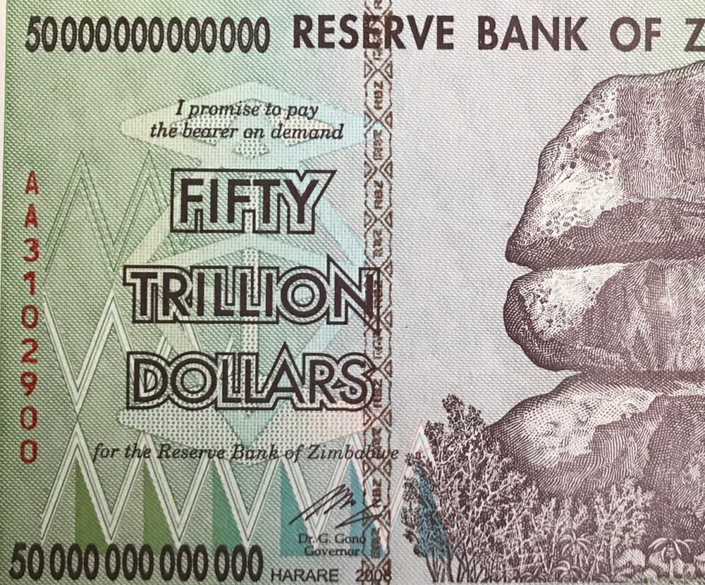 ZIMBABWE 50 Trillion Dollar Banknote. Authentic UV checked. P90 AA preffix.