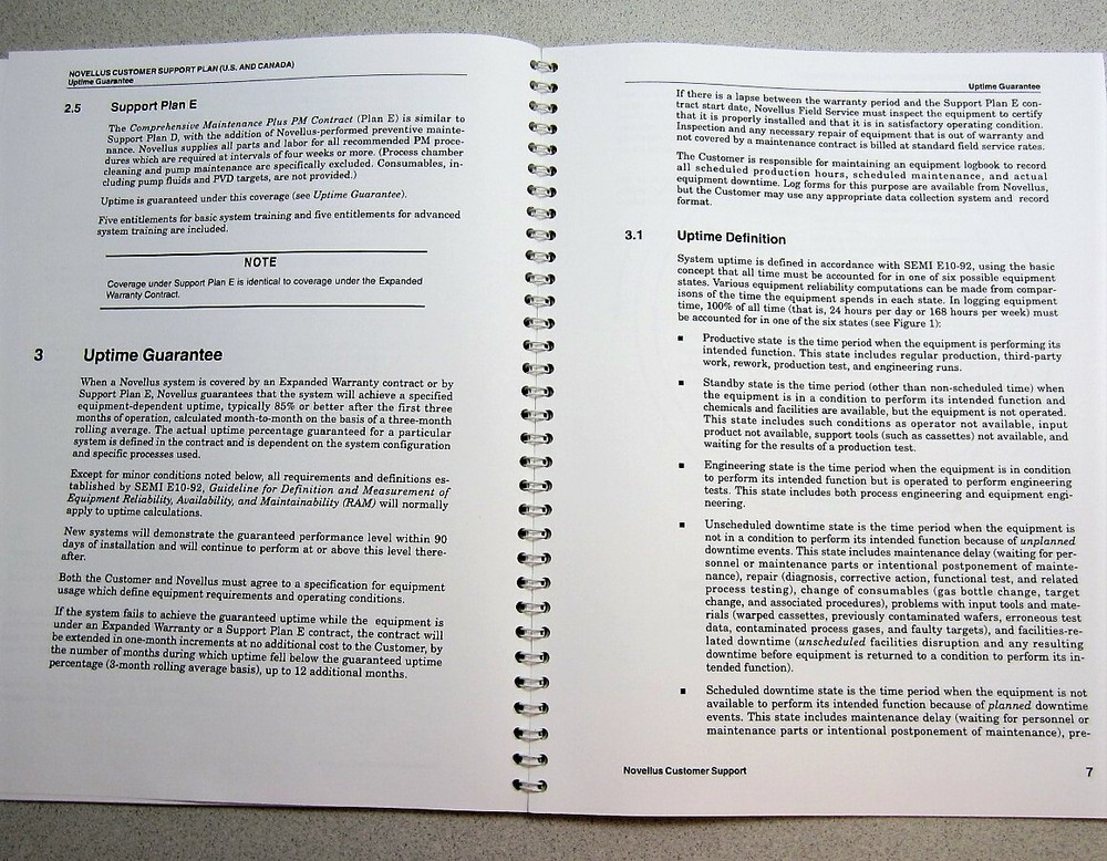 Novellus Systems General Information Customer Support Plan 73-10049-01 1995