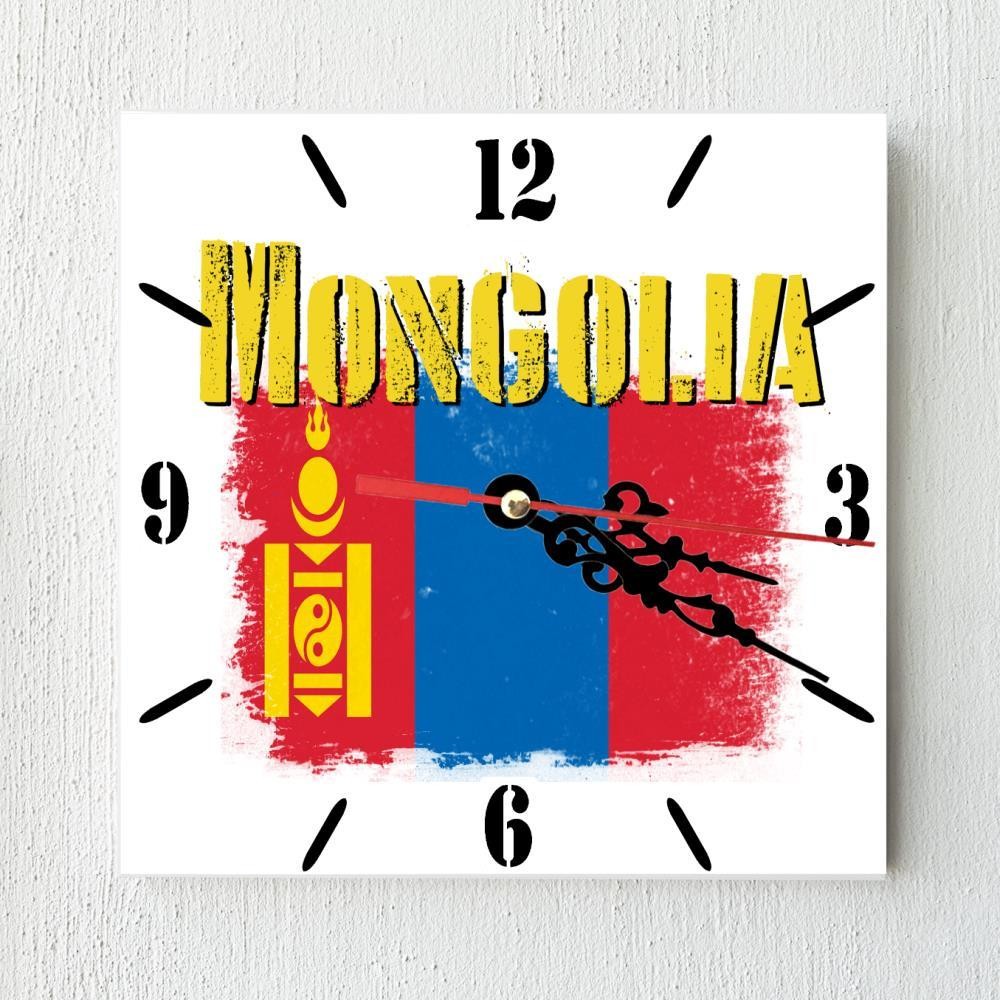 Mongolia Flag Wall clock patriots CERAMIC Tile Watch Support Décor