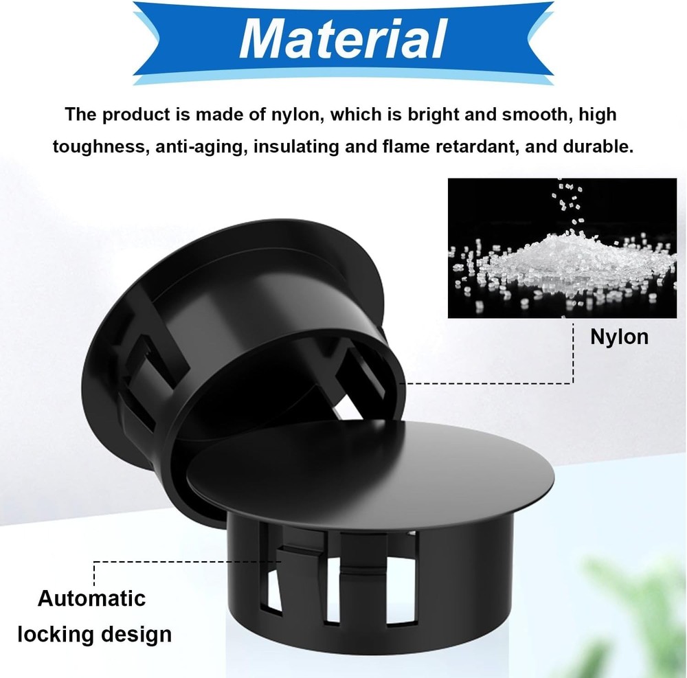 135Pcs 8 Sizes Nylon Plastic Hole Plugs Black Round Drill Hole, Flush Type Panel