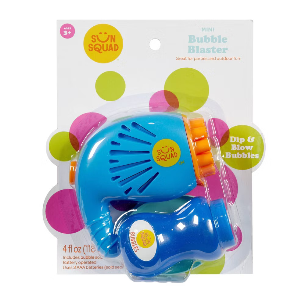 Sun Squad Mini Bubble Blaster Hand Held Blue Bubble Blower Battery Powered Kids