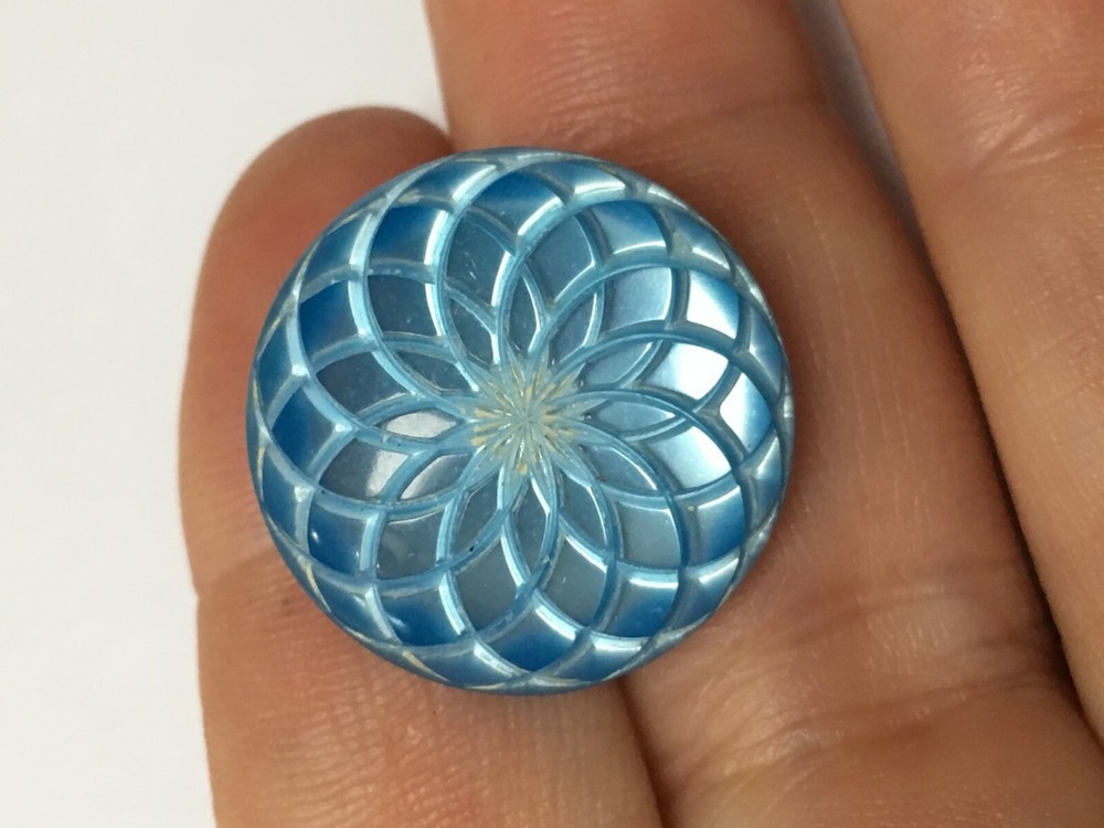 Vintage blue lucite button self shank carved 7/8"