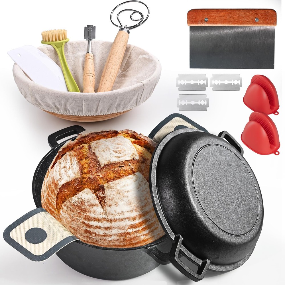 Advanced Cast Iron Dutch Oven for Baking, With Banneton Bread Proofing Basket...
