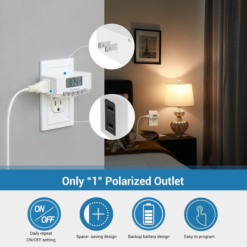 Compact 24-Hour Timer with Backup Battery - Ideal for Home Automation & Security