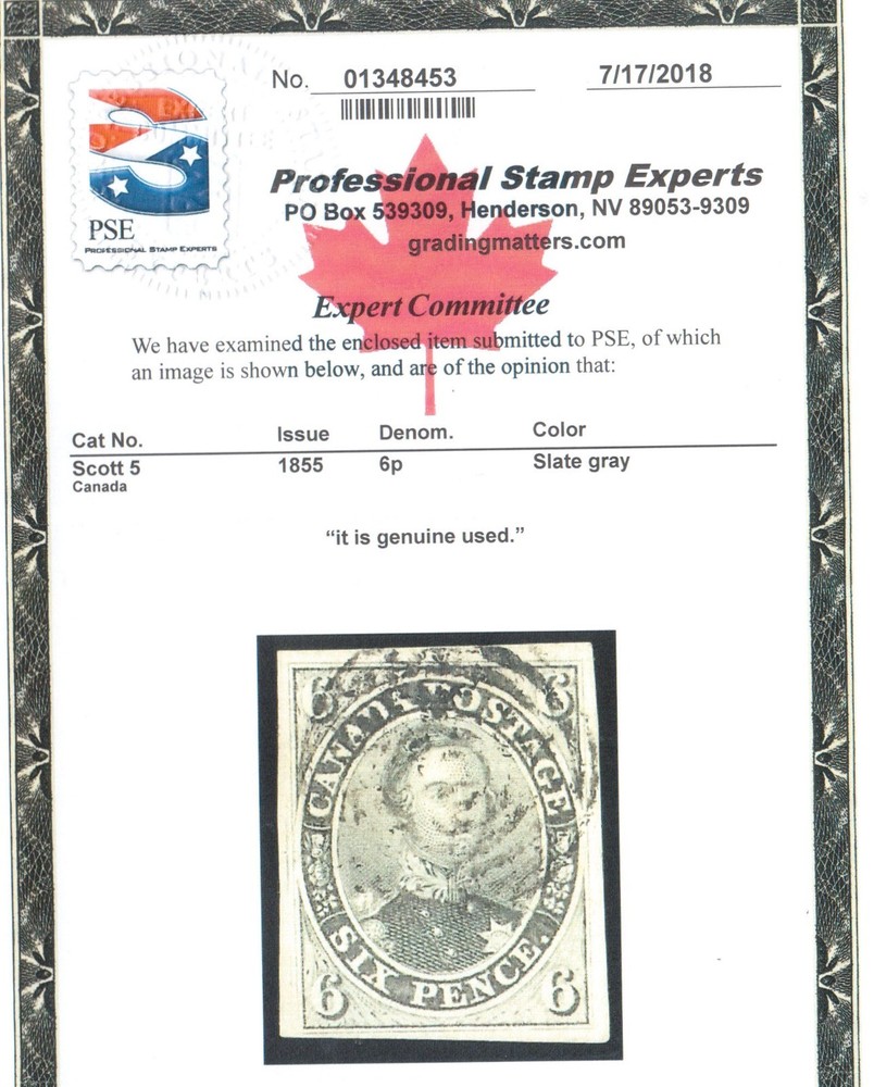 Canada #5 Extra Fine Used **With Certificate**