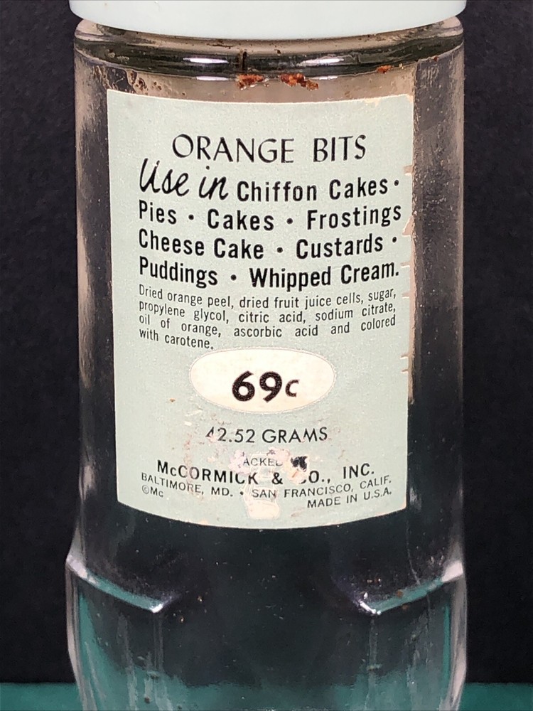 Vintage McCormick | Orange Bits | Spice Jar | Green Lid | Empty