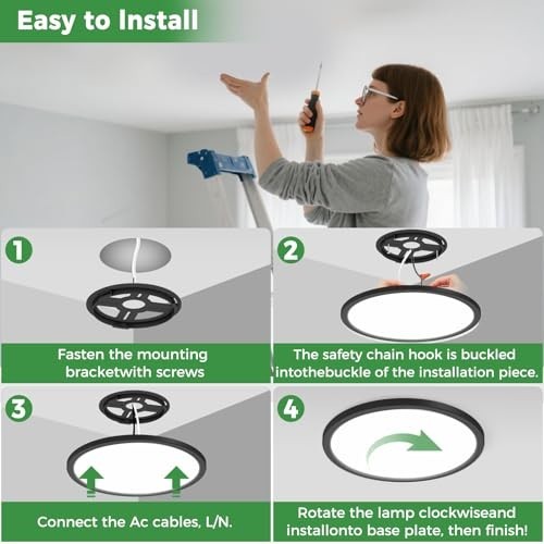 4-Pack 12" Dimmable LED Flush Mount Ceiling Lights, 5 Color Temperatures, Black