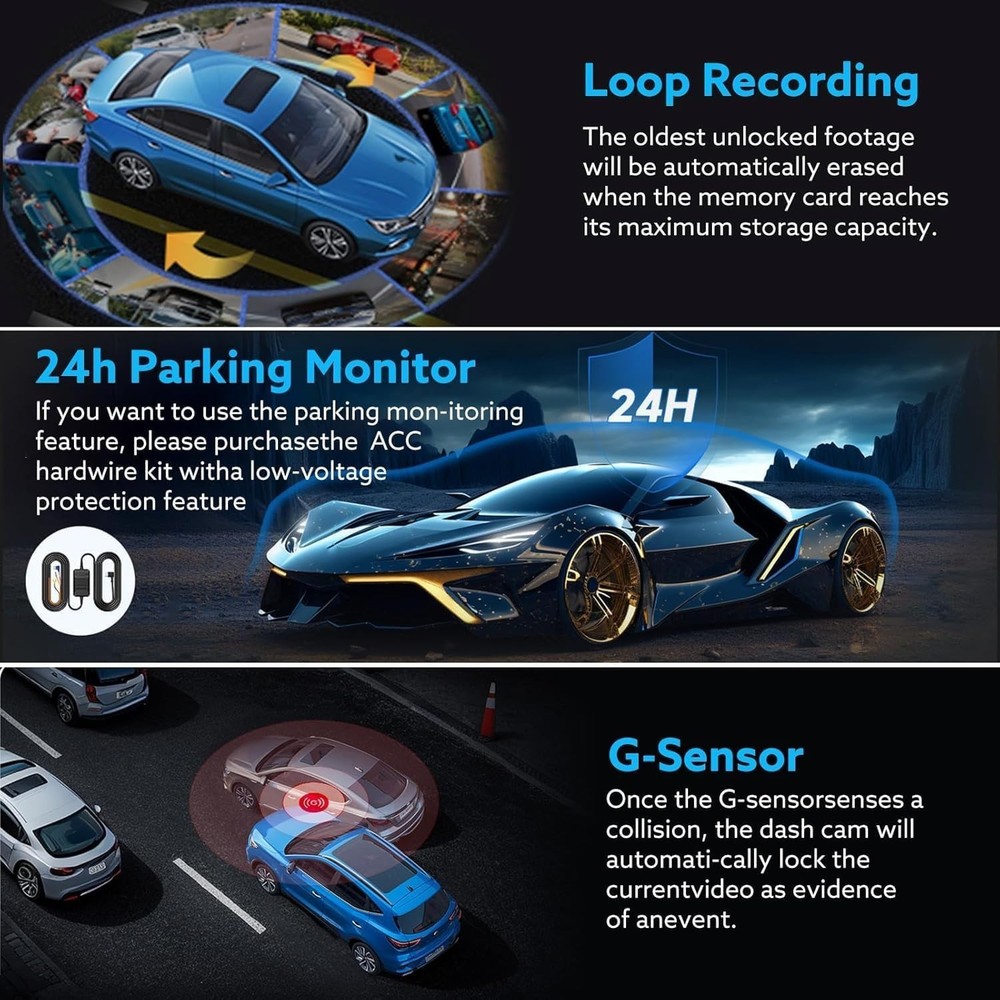 1080P Dual Dash Camera for Cars - Front & Inside with Night Vision & G-Sensor