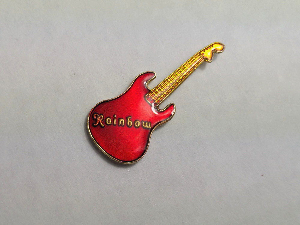Vintage Rainbow Ritchie Blackmore Guitar Lapel Pin Hat Tack Ruby Red