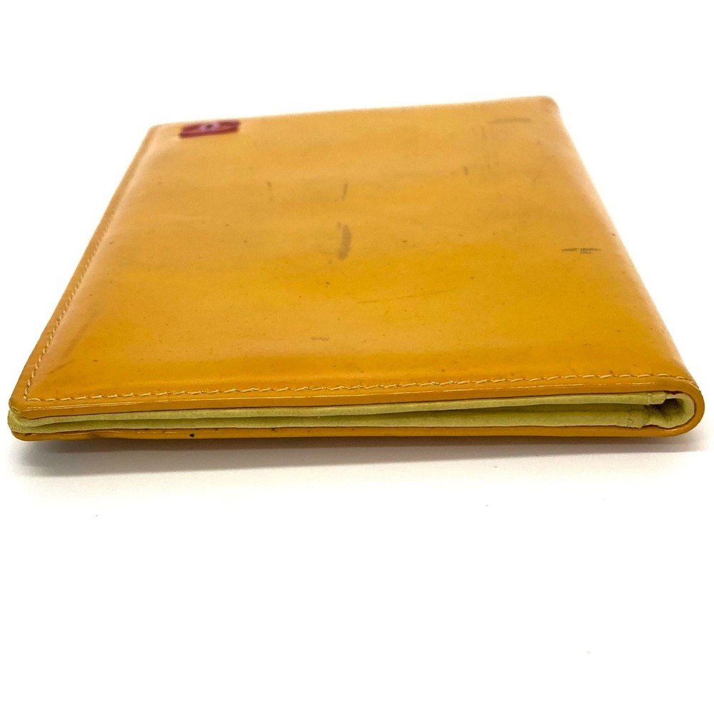 ◆CHANEL◆ Coco Mark Enamel Leather Card Case Yellow