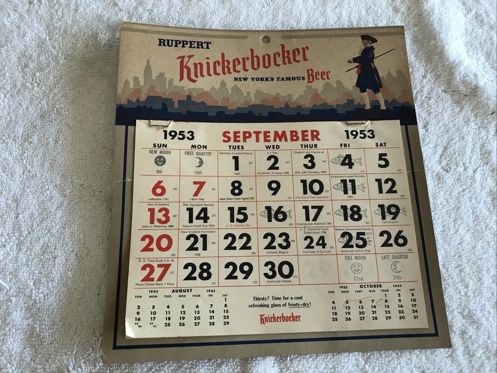 1953 KNICKERBOCKER BEER VINTAGE PARTIAL CALENDAR