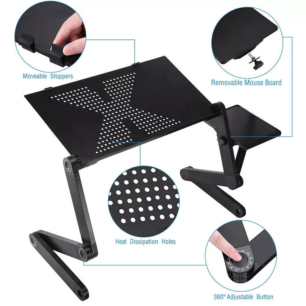 360° Adjustable Laptop Table Stand Lap Sofa Bed Tray Foldable PC Notebook Desk