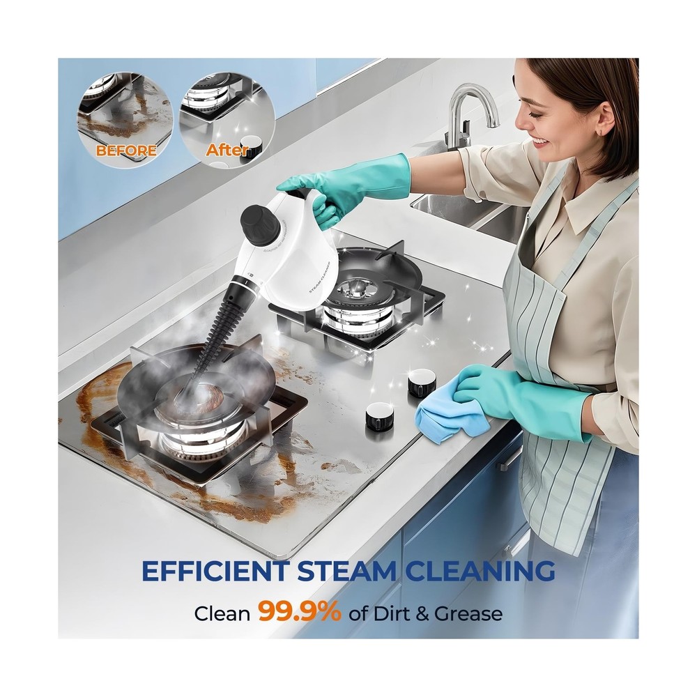 Steam Cleaner, Pressurized Handheld 13pcs Multi-Purpose Natural Deep Cleaning...