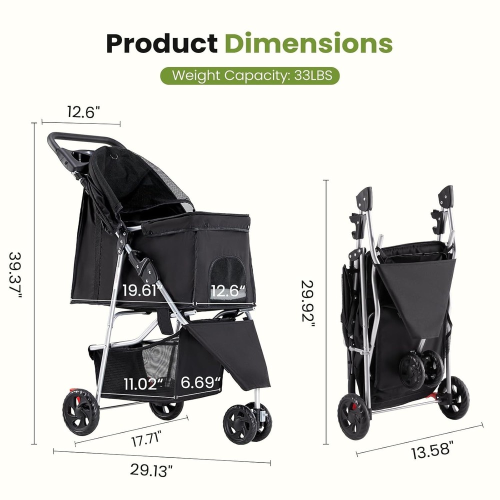 Breathable Mesh Lightweight Pet Stroller for Small Animals – Waterproof Design