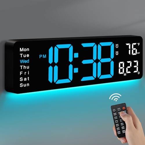 Digital Wall Clock, 16" Large Display Digital Clock with Remote Control, Blue