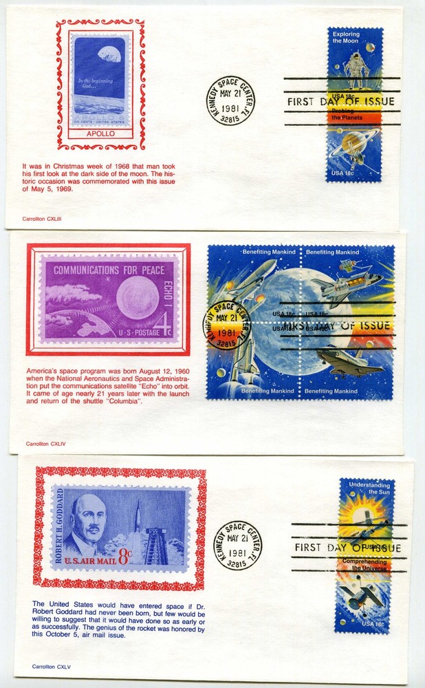 1912-19 Space Achievements, Carrollton set on three FDCs