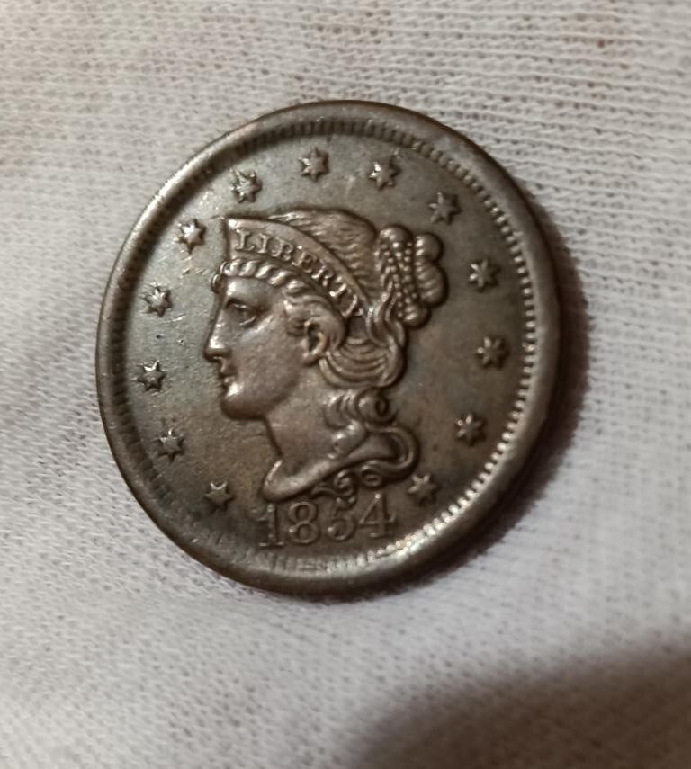 1854 Large Cent, AU Almost Uncirculated +