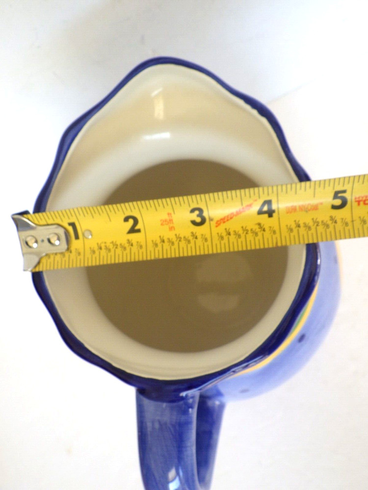 Haussen Ware Glazed Ceramic Handled Pitcher Nautical Fish Motif 80 oz.