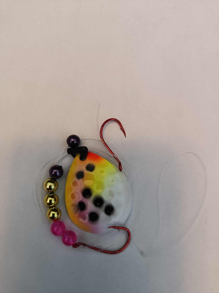 Walleye Crawler Harness 2-red hooks (carter casey) silver back