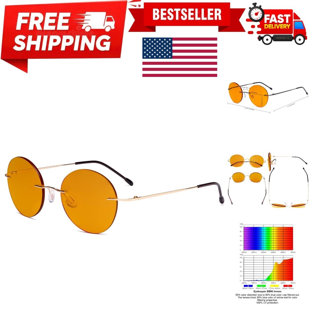 Frameless Blue Light Blocking Glasses with Orange Tinted Lens for Sleeping - ...