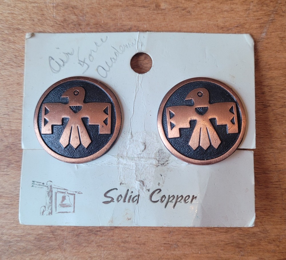 Vintage Native American Thunderbird Solid Copper Clip On Earrings. Beautiful!