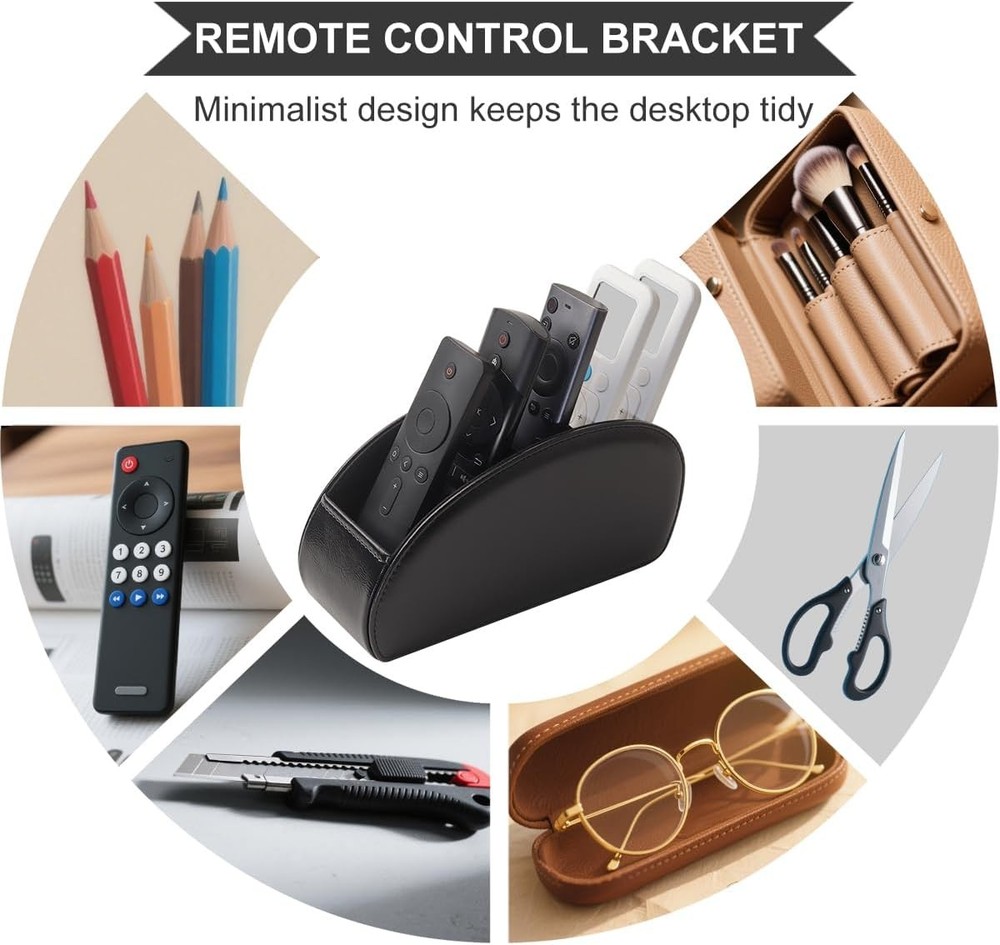Remote Control Holder, PU Leather Remote Caddy Desktop Organizer with 5 Spacious