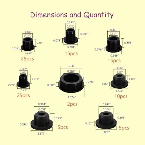 102pcs T-Type Silicone Hole Plugs kit, 8 Size Multi-Purpose Black Silicone