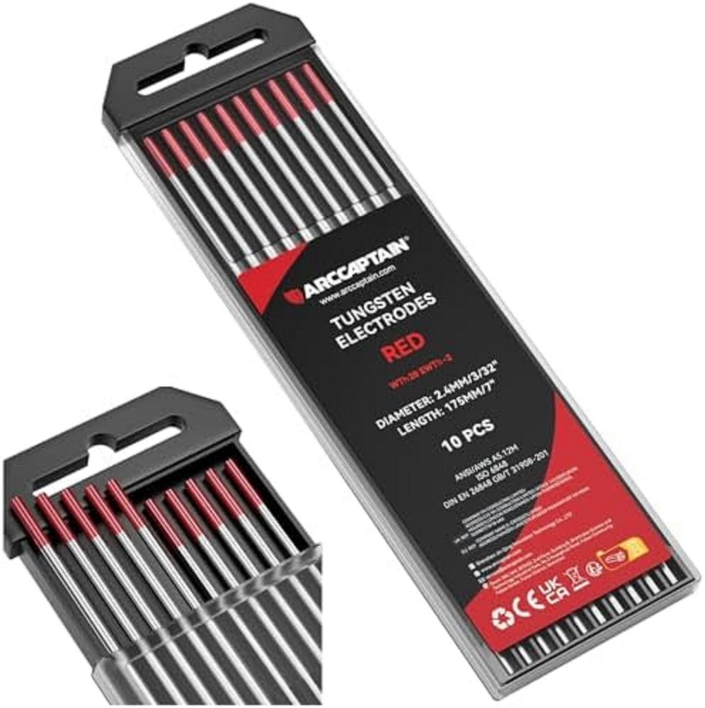 TIG Welding Tungsten Electrode 10-Pack 3/32"X 7"(Red, Wt20/Ewth-2)