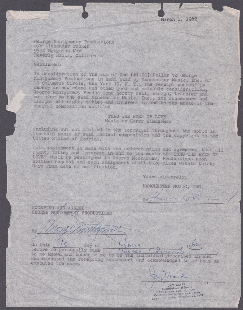 GEORGE MONTGOMERY - DOCUMENT SIGNED 03/01/1962