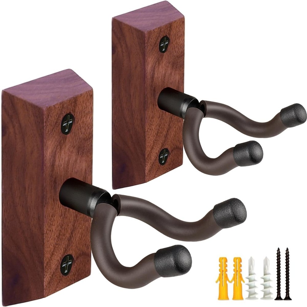 Guitar Wall Mount 2 Pack, Black Walnut Wood Hanger, walnut