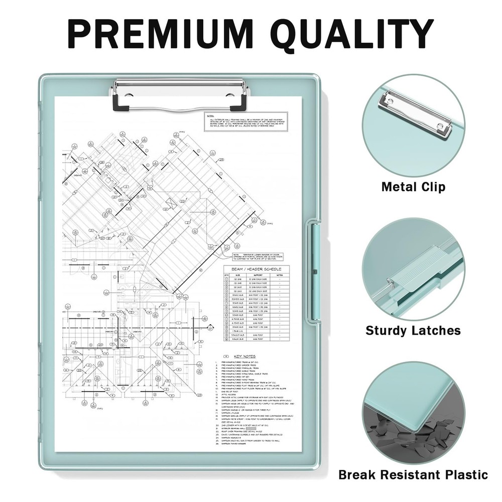 Plastic Clipboard with Storage Side Opening 2 Compartments Dark Green
