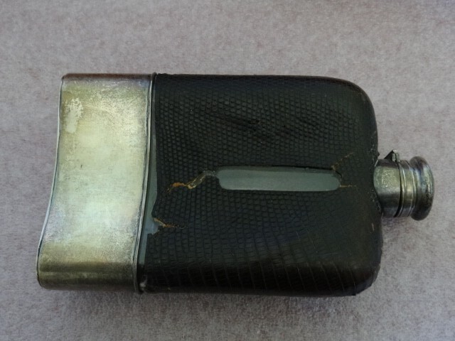 Antique Gorham Sterling Silver & Leather Hip Flask With Removable Cup