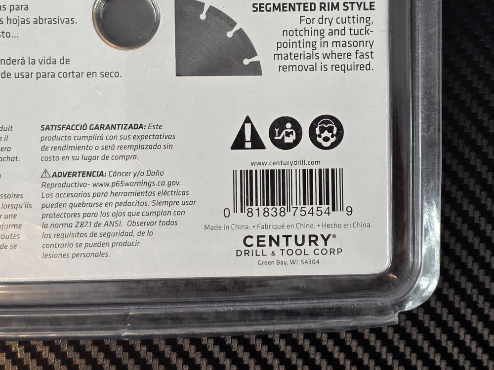 Century Drill & Tool 75454 Diamond Segmented Rim Blade, 4-1/2"