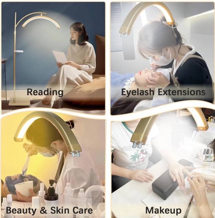Adjustable LED GOLD Floor Lamp Light Eyelash Craft tattoo Extensions Reading