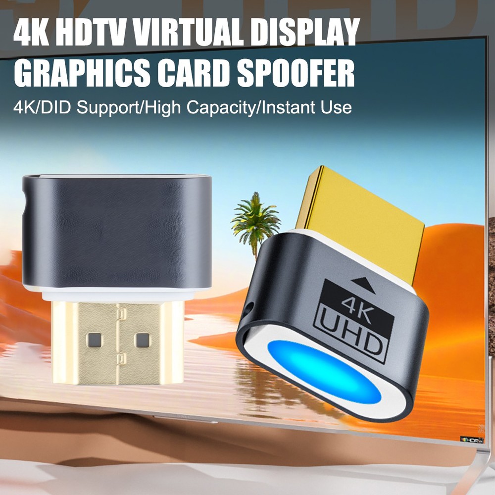 New 4K HDMI Dummy Plug Virtual Display Headless Adapter EDID Emulator for PC Mac